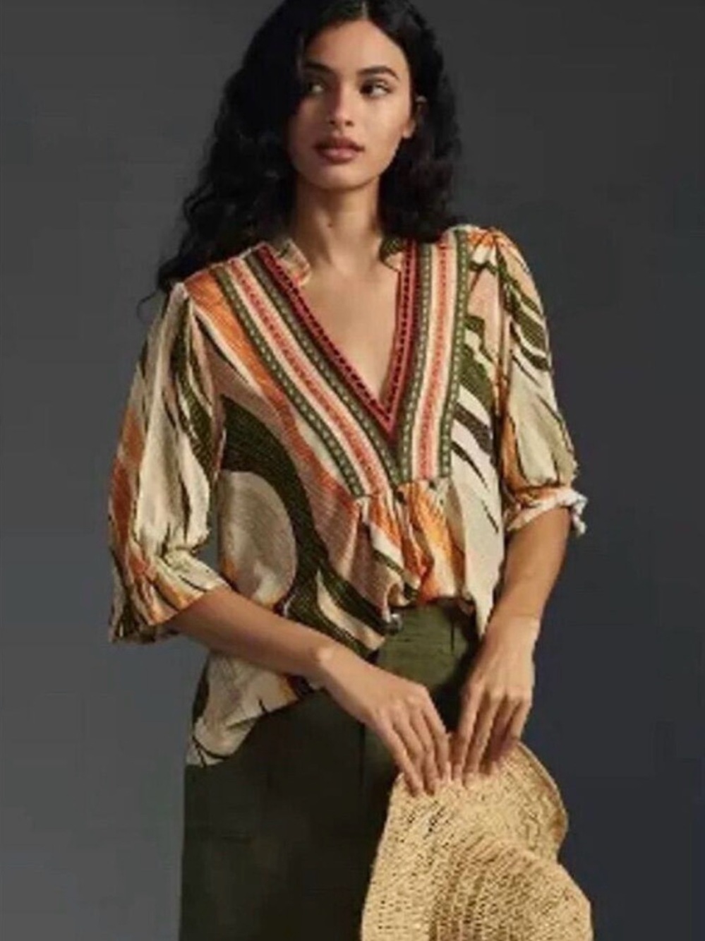 Anthropologie BL-NK Stephanie tunic Multicolor Striped V-Neck Women's Top Sz L